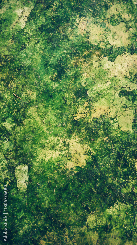 Aufkleber Green moss and lichen growing on a concrete surface creating a grunge texture with cracks and patterns