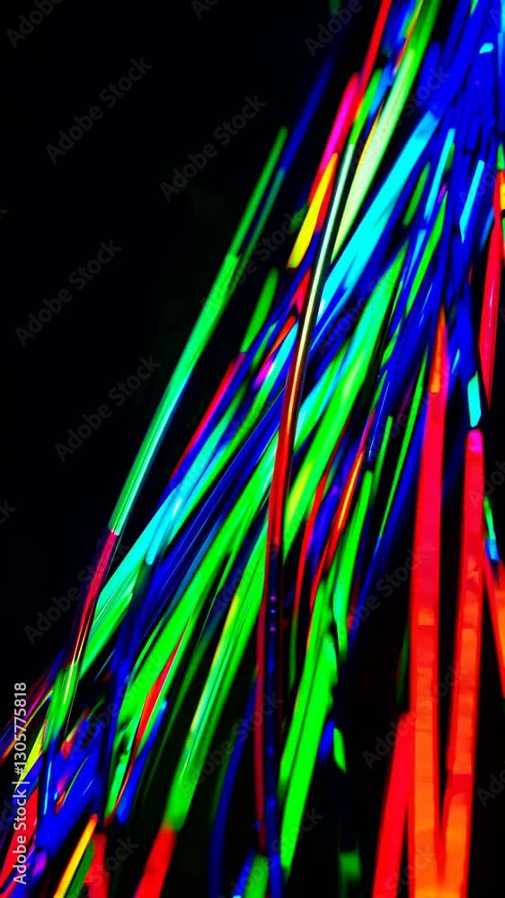 Poster dynamic close-up video of glowing neon wires in blue and red, captured from a low angle, creating a 