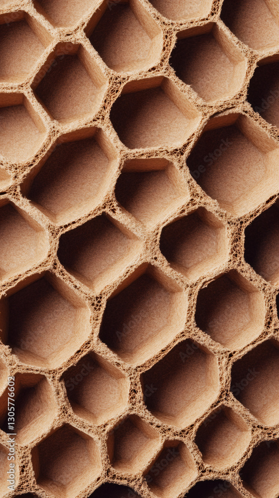 Aufkleber Close-up view of honeycomb cardboard structure creating a regular hexagonal pattern, highlighting sustainable packaging solutions