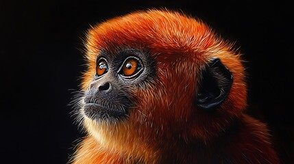 Obraz premium Golden Lion Tamarin with Intense Gaze / 強い視線のゴールデンライオンタマリン