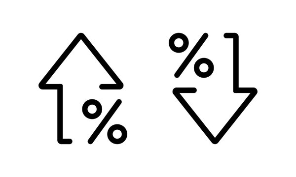 Percent arrow up and down icon isolated on white background. Percentage growth and decline sign symbol