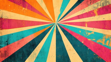 Retro pop-art wallpaper with geometric bursts halftone overlays and vibrant cyan orange and magenta tones