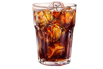Refreshing Carbonated Beverage Poured Over Ice in Transparent Glass