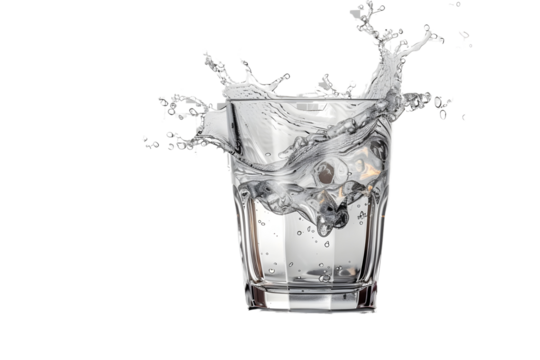 Refreshing Cocktail Splash in Transparent Glass with Ice Cubes and Bubbles