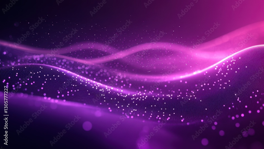 Poster abstract purple light waves with sparkling particles creating a mesmerizing background for technolog