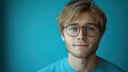 Portrait of young man against teal backdrop