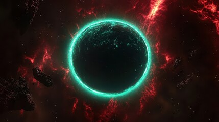 Obraz premium Backdrop with glowing planetary eclipse surrounded by fiery colors and comic texture