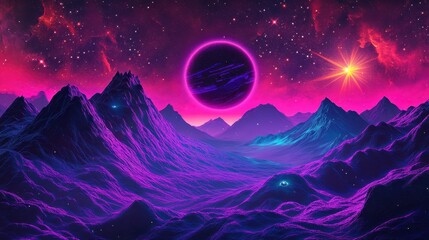 Fototapeta premium Wallpaper showcasing a neon nebula subtle halftone textures and glowing cosmic features