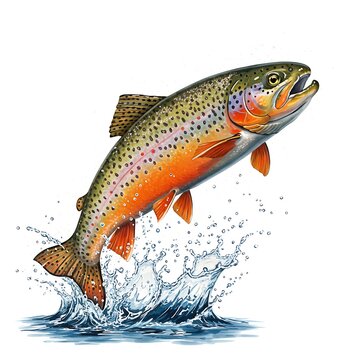 jumping orange trout in water clip art preview