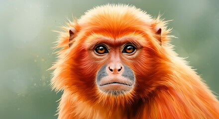 Fototapeta premium Golden Langur Portrait Illustration with Detailed Fur and Gentle Expression