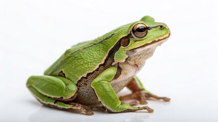 Obraz premium European Tree Frog Portrait, Bokeh, Hyla arborea, Amphibian, Fine Art Photography, White Background, Macro Photography, Nature