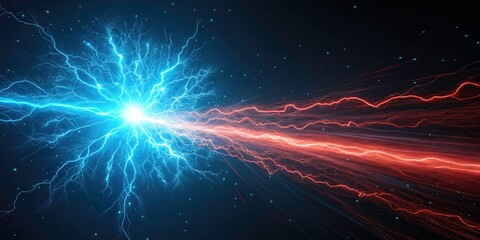 Futuristic Digital Art: Glowing Blue Light Burst & Red Energy Streaks - Sci-Fi Wallpaper
