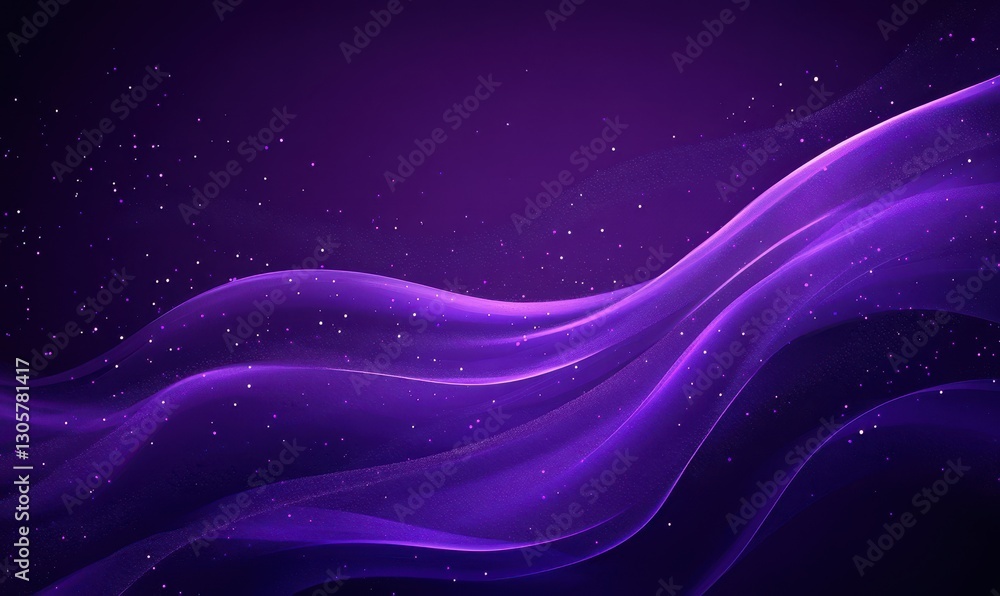 Poster abstract purple waves background with soft light effects and sparkling particles, ideal for creative