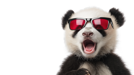Baby Panda in Sunglasses with a Playful Shocked Expression, Isolated on A Transparent Background and Copy Space for Text 
