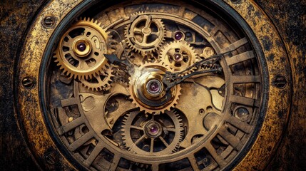 Backdrop with mechanical gears and vintage comic halftone shading in golden hues