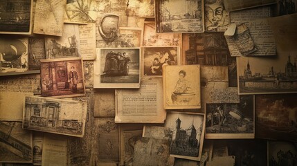 Retro-inspired backdrop with postcards ink smudges and a soft vignette effect