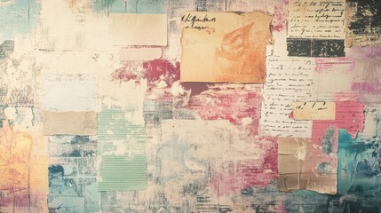 Atmospheric wallpaper with distressed textures faded comic fragments and pastel gradients