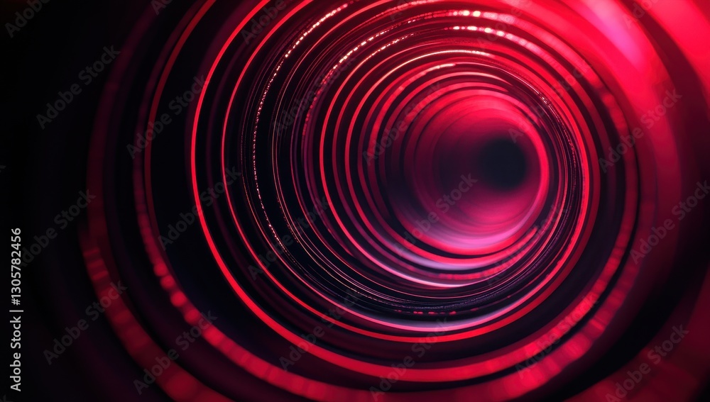 Poster Abstract red tunnel with circular patterns and fading light effect illustrating depth, dimension, and vibrant color in a mesmerizing visual journey