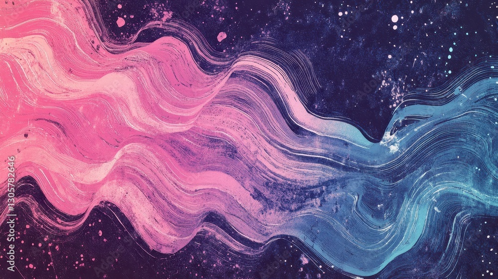 Wall mural ethereal aurora backdrop with glowing neon waves and halftone grain creating a cosmic feel