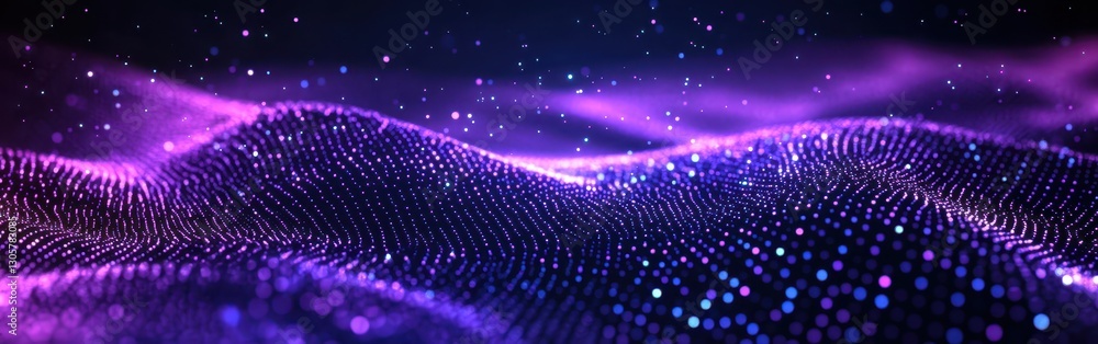 Aufkleber abstract representation of flowing waves with vibrant purple hues and glowing particles creating a c