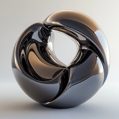 Abstract, polished, black, metallic sculpture, smooth, organic form, modern art, three-dimensional, contemporary, design,  geometric,  shape,  circular,  fluid,  flowing,  reflection,  light.