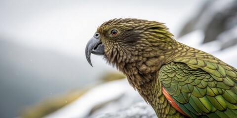 Kea Parrot Close Up, New Zealand Mountain Bird Photography, Wildlife Portrait