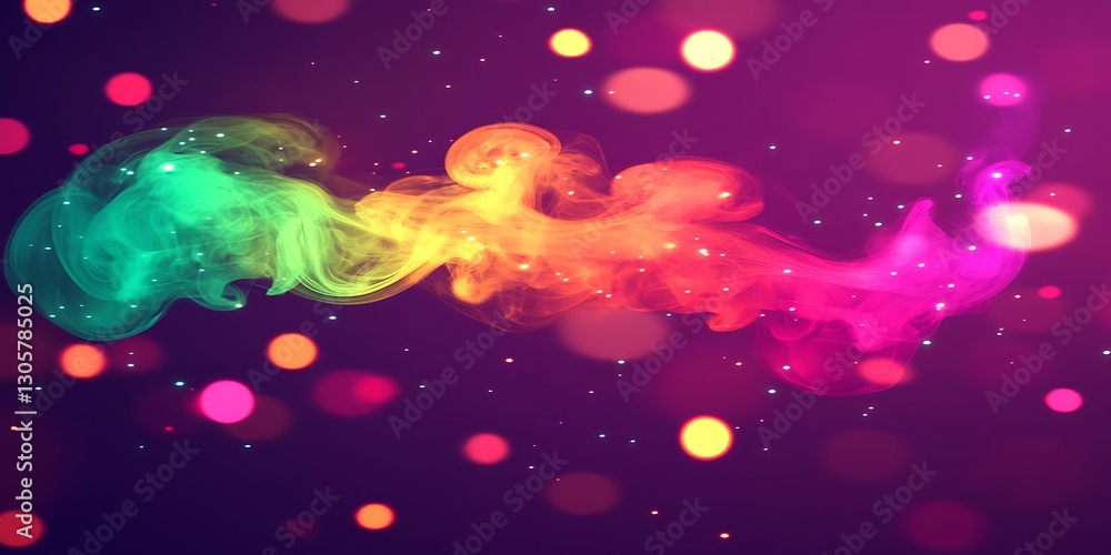 Poster iridescent smoke emanating over a violet backdrop with bokeh lights