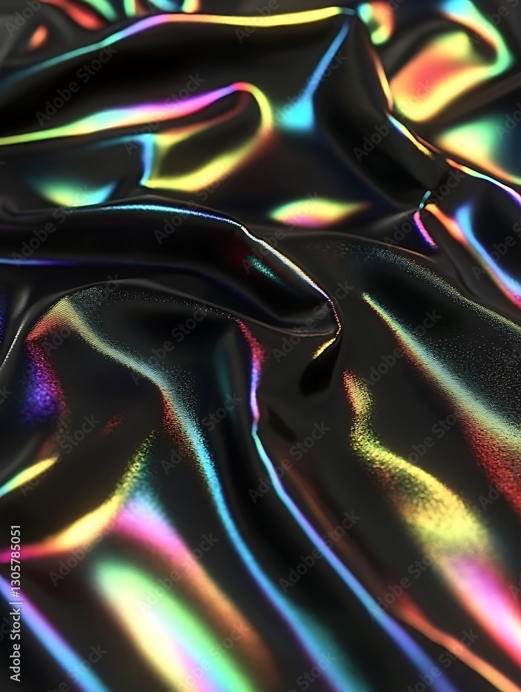 Poster iridescent surface with undulating dark material and chromatic reflections