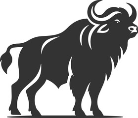 Buffalo looking to the side with its tail slightly raised animal vector silhouette
