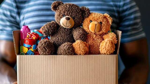 Donation of toys and stuffed animals for underprivileged children during the holiday season in a community center