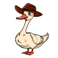 goose wearing a cowboy hat cartoon illustration © Satoru Sketches