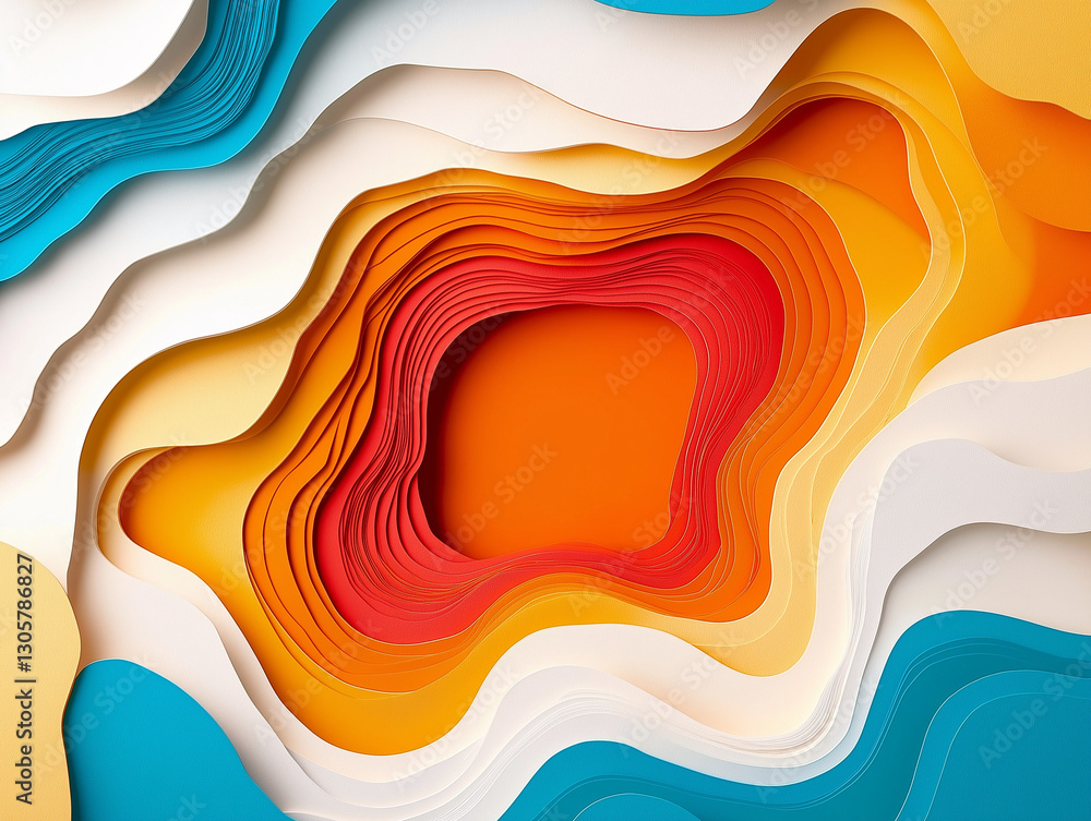 Poster abstract 3d paper cutout frame: modern minimalist design with empty center for text or images.
