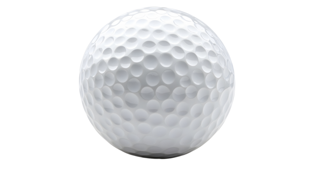White golf ball with dimpled surface on green grass playing field
