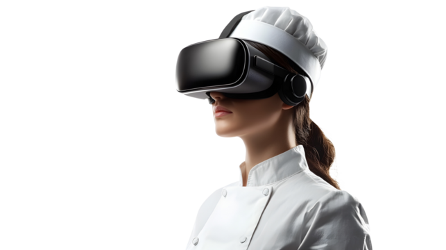 Young Woman Enjoying Immersive Virtual Reality Experience with High Tech Headset