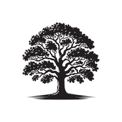 Classic Oak tree silhouette vector art template design