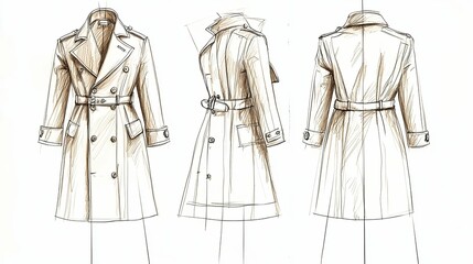 Fashion Design Sketch Of A Womens Double Breasted Trench Coat