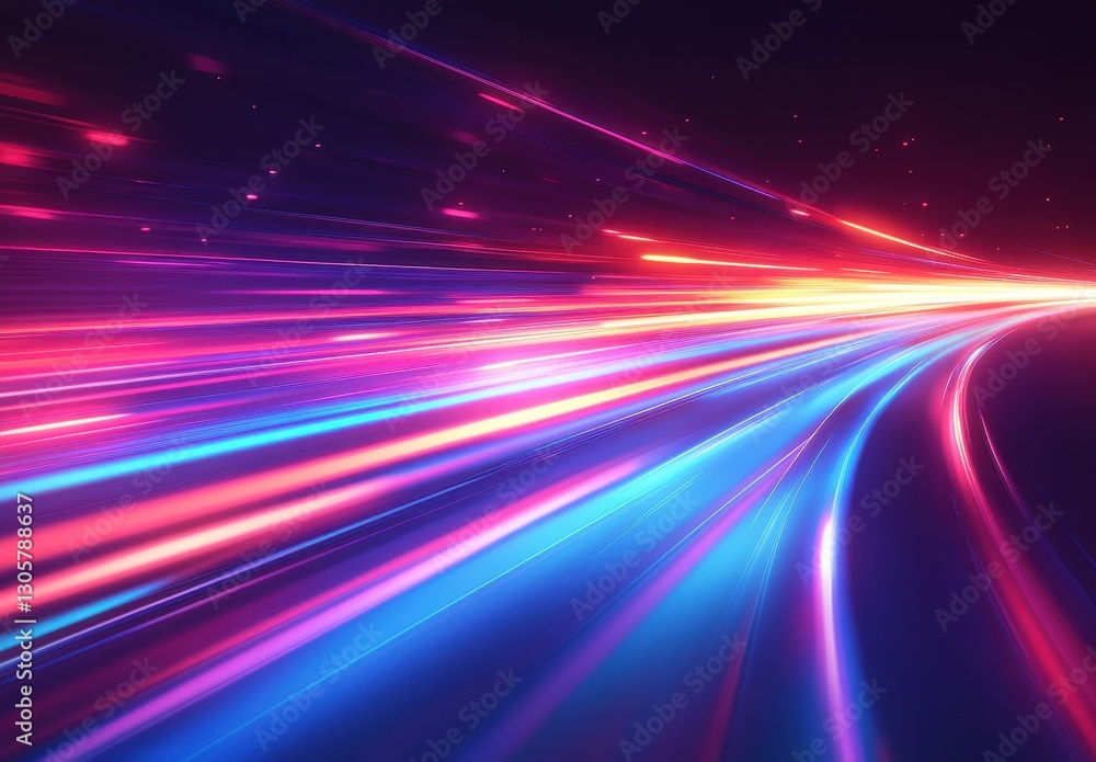 Poster abstract vibrant light trails in a futuristic digital space showcasing movement and energy with radi
