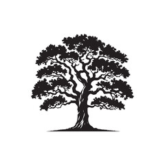 Classic Oak tree silhouette vector art template design