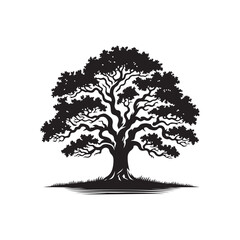 Classic Oak tree silhouette vector art template design