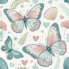 Seamless Butterfly Pattern Design Nature-Inspired Art Digital Wallpaper Soft Pastel Colors Aesthetic Background for Home Decor