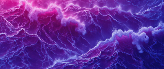 Obraz premium Vibrant waves crashing in shades of purple and blue at dusk