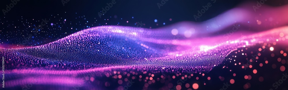 Poster abstract vibrant waves of glowing particles in pink and purple colors creating a sense of movement a
