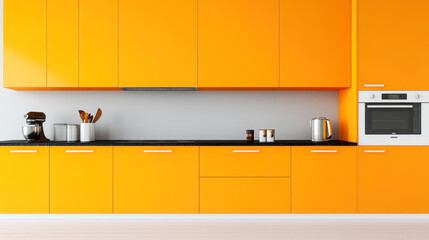 Modern kitchen design with vibrant orange cabinets and sleek minimalist style