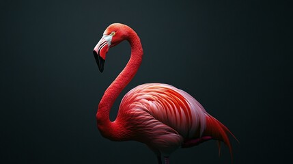 Obraz premium A beautiful vibrant flamingo stands gracefully against a dark background