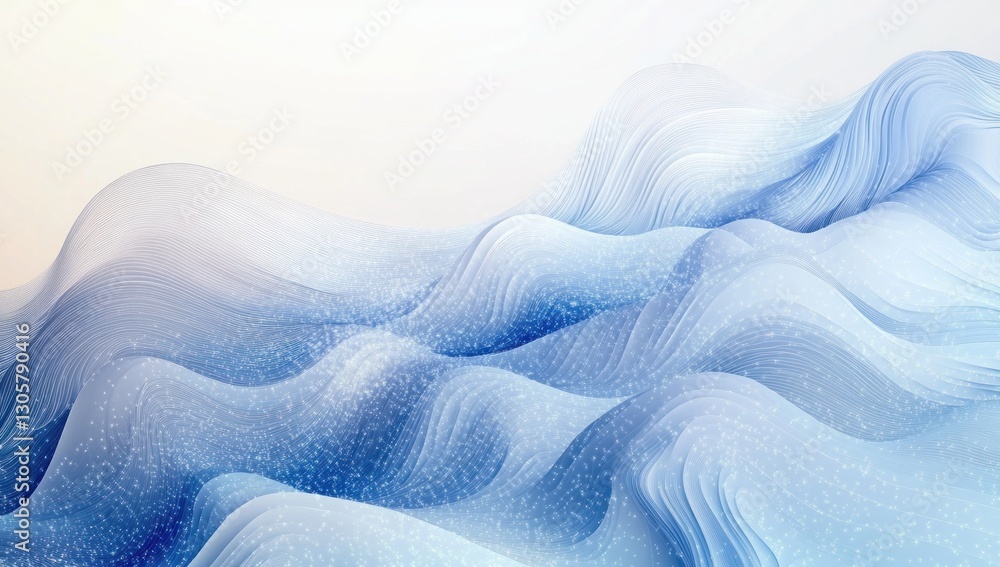 Poster abstract soft blue wavy lines with subtle light and dark textures, creating a sense of depth and mov