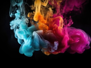 Colorful smoke flowing in the air with a dark background.