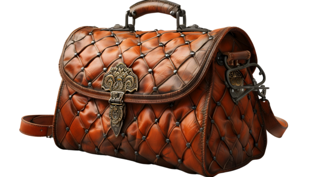 Elegant Antique Leather Suitcase with Intricate Design and Vintage Charm