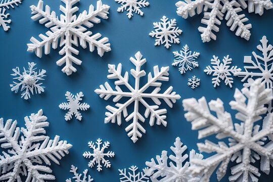 Winter Snowflakes on Calm Blue Background for Tranquil Atmosphere