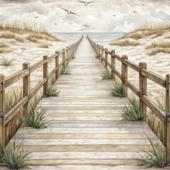 Seamless Pathway to Tranquility Sandy Beach Scenic Image Serene Atmosphere Elevated View Nature's Calm