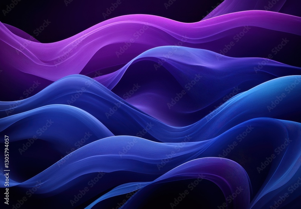 Poster abstract waves of purple and blue colors creating a dynamic flowing pattern that evokes a sense of m